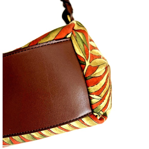 Fossil Caluso Palm Print Shoulder Bag Purse Fabric Leather Rust Orange 75082 - Picture 6 of 7